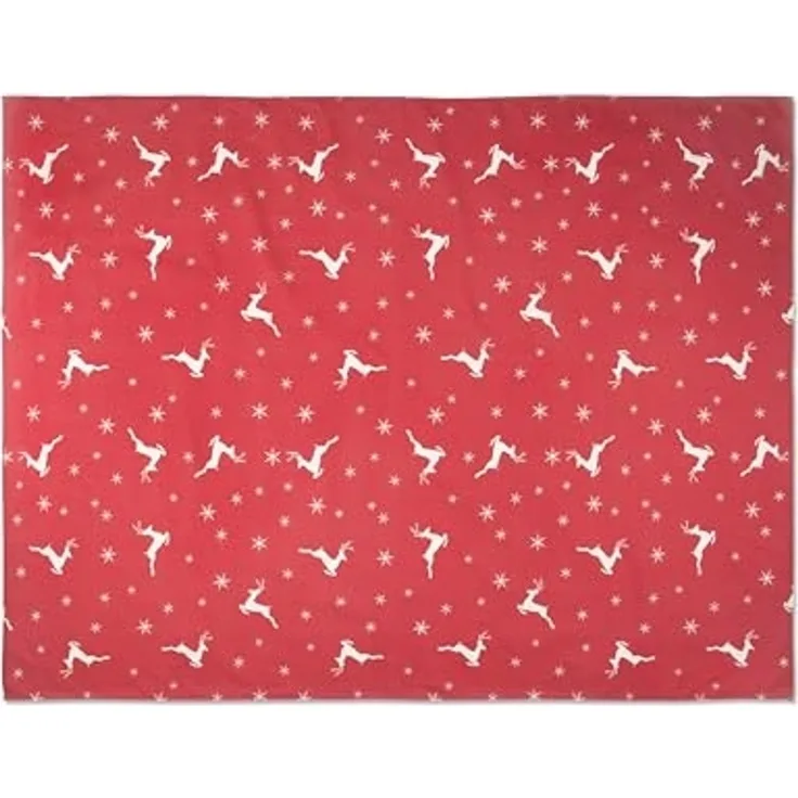 Excelsa Nordic Christmas Weihnachtstischdecke rot mit Rentieren und Schneeflocken, 140x240 cm