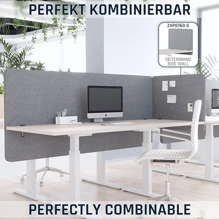 RICOO ZAP1880-G Akustik Trennwand Schreibtisch 180x80 cm Sichtschutz Schreibtisch Trennwand Filz Pinnwand Grau Geräuschdämmung Akustik Diffusor Schallschutz Büro Tischtrennwand mit Tischklemme – Bild 7