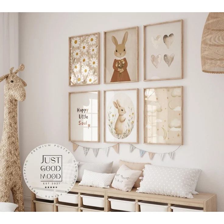 JUSTGOODMOOD Poster süße Hasen Kinderzimmer Geschenkidee für Kinder Babyzimmer Deko Modern, F (1 St) – Bild 1