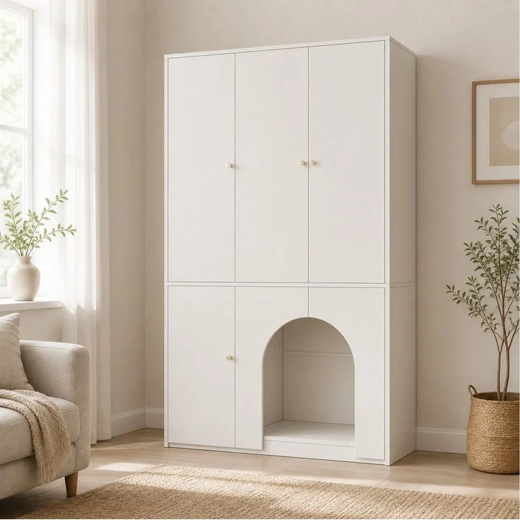 MODFU Kleiderschrank Kompakter Aufbewahrungsschrank mit Kleiderstange & 3 Türen (Packung, 1-St, Weiß, MDF, für jeden Raum) 120×50×200 cm, 3 Türen, vielseitig – Bild 4