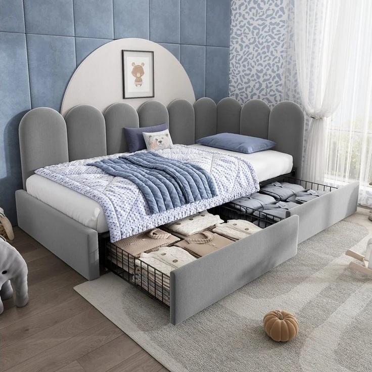 Odikalo Schlafsofa Polsterbett 90x190 Schlafcouch mit Schubladen, mit Schubladen Stauraumbett Samt Daybett Tagesbett Schlafsofa 90x190cm mit Lattenrost Jugendbett und Erwachsene Kinderbett,Grau(Ohne Matratze) – Bild 1