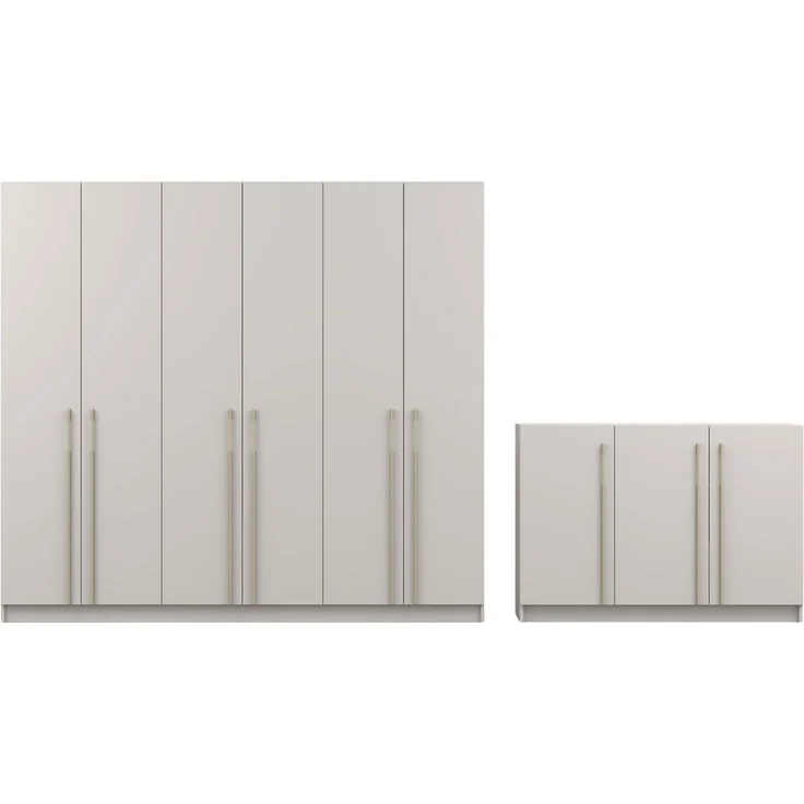 Deine Möbel 24 Schlafzimmer-Set C MIRELO mit 4- oder 6-türigem Kleiderschrank & 3-türiger Kommode, (ideal für Schlafzimmer, Ankleiderzimmer & Flur, 2-tlg, Kleiderschrank 200 cm 4-türig oder 230 cm 6-türig & Kommode 134 cm), Möbel-Set in Weiß matt oder ... – Bild 1