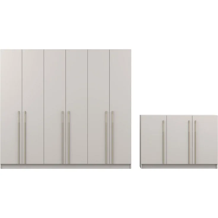 Deine Möbel 24 Schlafzimmer-Set C MIRELO mit 4- oder 6-türigem Kleiderschrank & 3-türiger Kommode, (ideal für Schlafzimmer, Ankleiderzimmer & Flur, 2-tlg, Kleiderschrank 200 cm 4-türig oder 230 cm 6-türig & Kommode 134 cm), Möbel-Set in Weiß matt oder ...