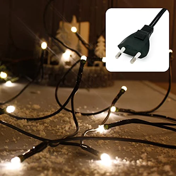 hellum LED Mini Lichterkette Innen, 100 mini LED Lichter, 1485cm beleuchtete Länge, Lichterkette Strom mit Stecker, Kabel grün, warmweiß Innen, für Weihnachtsbaum 577600 – Bild 4