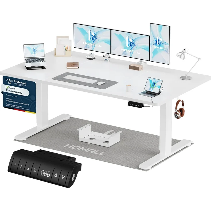 Homall Höhenverstellbarer Schreibtisch 160x80 cm mit USB-A Ladeanschluss, Elektrischer Schreibtisch mit Kabel Management Tray, Standing Desk mit 3 Memory Funktion, Computertisch Weiß