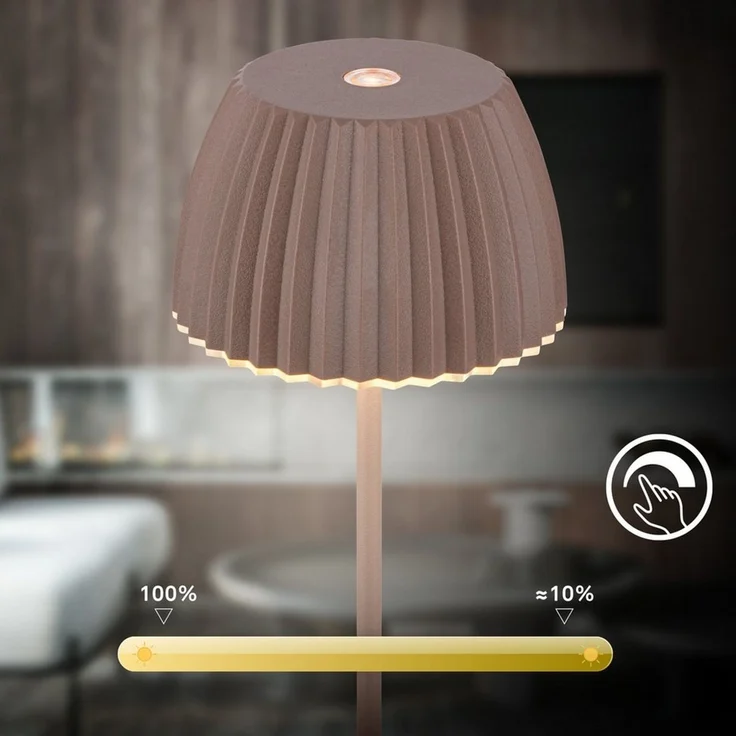 BRILONER - Riffle Mini LED Tischlampe kabellos IP44 mit Lichtkante, Touchdimmer, Akku tauschbar, Nachttischlampe, LED Lampe, Akku Lampe, German Design Award Winner 2025, 8,5x20 cm, Umbrasand – Bild 3