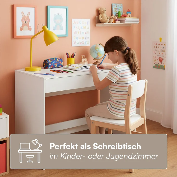 Bellamio 'Toce' Schreibtisch mit 2 Schubladen, weiß, 75x53x110 cm, Bürotisch mit Stauraum, schmaler Arbeitstisch – Bild 6