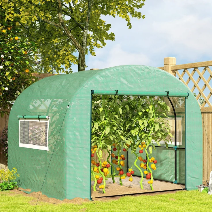 Wohnora-9 m² großes Gartentunnel-Gewächshaus aus hochdichtem PE (135 g/m²) mit 2 Reißverschlusstüren, 300 x 300 x 200 cm, Grün,H 2000cm x T 1170cm x B 3000cm – Bild 2