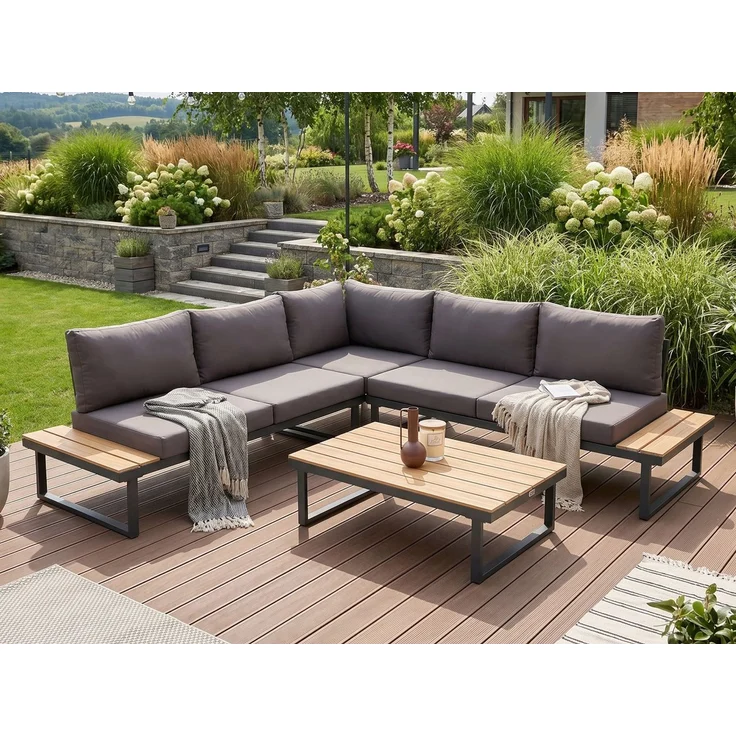 Beautysofa Gartenlounge-Set MADISON modulare Ecklounge mit Gartentisch, (Stahlgestell, Polywood-Elemente, 4-tlg, 2 Sofas, 1 Eckmodul, 1 Couchtisch), Maße 219,5 × 219,5 × 64 cm – Bild 1