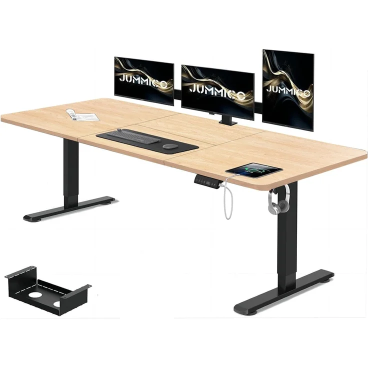 JUMMICO Schreibtisch elektrisch höhenverstellbar mit 4-Stufiger Memory Funktion, Beige, 200x80 cm – Bild 1