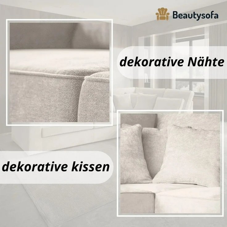 Beautysofa Ecksofa mit dekorativen Kissen PARMA, im modernes Design, klassische Polsterecke inklusive Wellenfedern – Bild 2