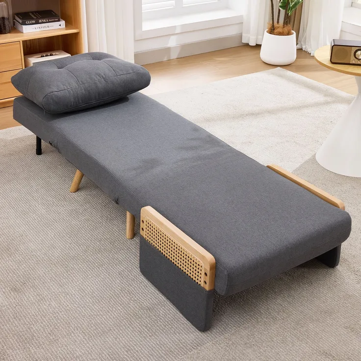 Schlafsessel 67,5x73x86,5 cm in Grau, Leinenstoff, 3-in-1 mit Schlaffunktion und 5-fach verstellbarer Rückenlehne