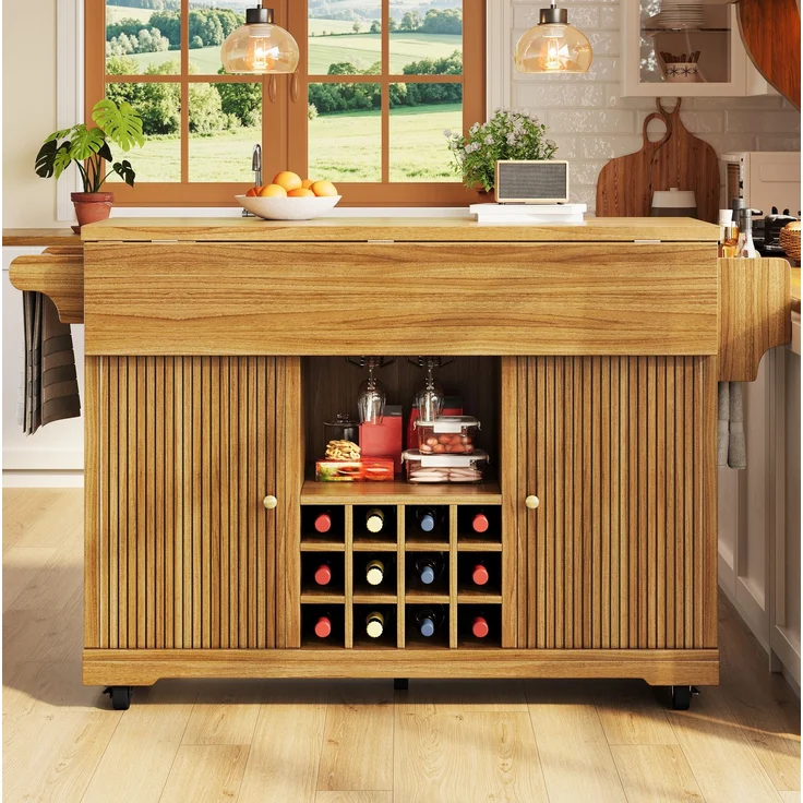 Küchenrollwagen aus MDF mit klappbarer Arbeitsfläche, 142,5x80x95 cm, Dunkelbraun – Bild 2