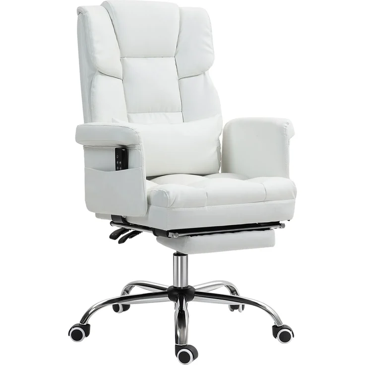 MELAYR, Bürostuhl mit 6 Massagepunkten, einziehbarer Fußstütze, 69 x 65 x 115 cm, Weiß – Bild 2