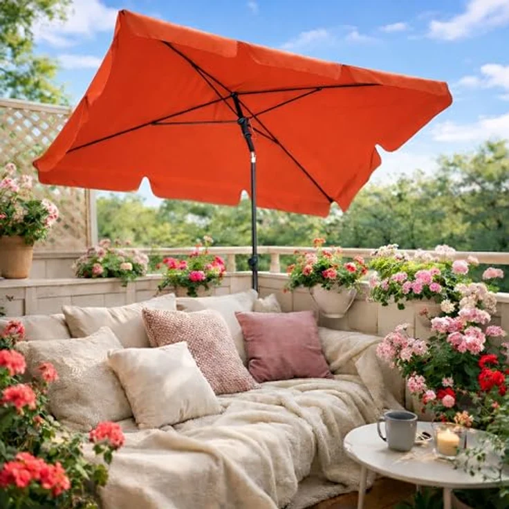Quick Star Sonnenschirm Sonnenschirm 2x1,25m Rechteckig Terra, LxB: 125x200 cm, Abknickbar, Drehbar, Höhenverstellbar – Bild 4