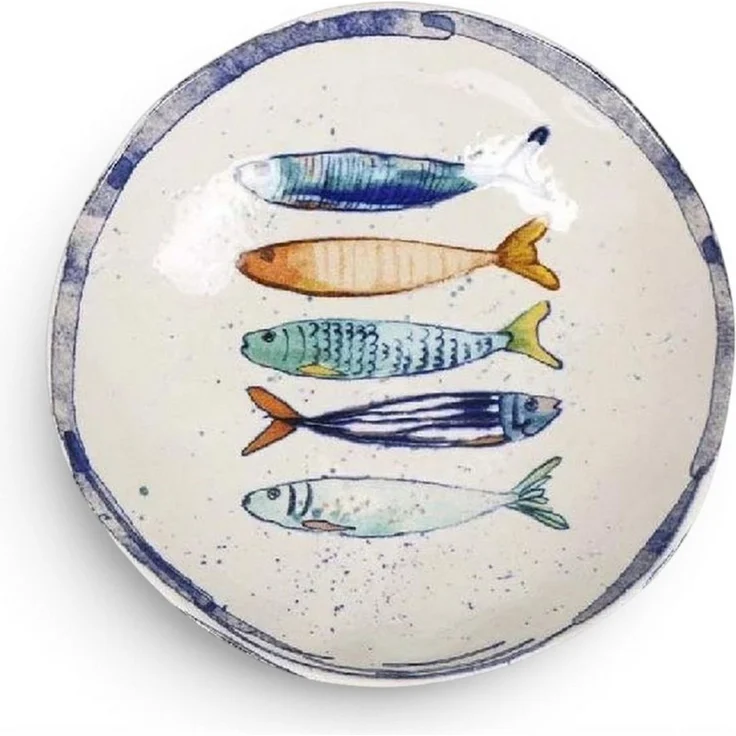 WestCraft Speiseteller Teller, mediterran mit Sardinen-Motiv, Maritime Suppenteller 21 cm, (4 St), 4er Set, hochwertig und robust - langlebig und vielseitig einsetzbar – Bild 2