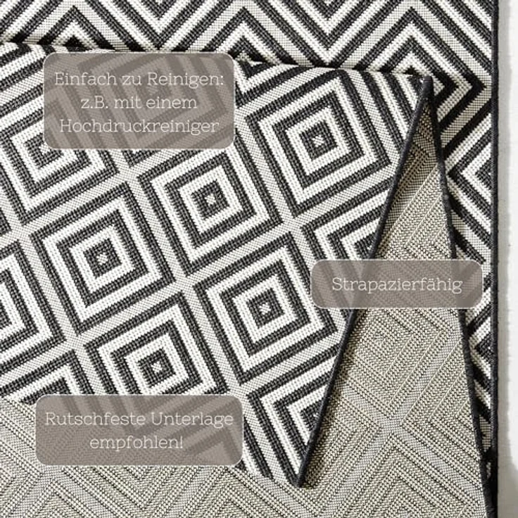 In- & Outdoor Teppich Karo schwarz/creme - 140x200x0,8cm – Bild 5