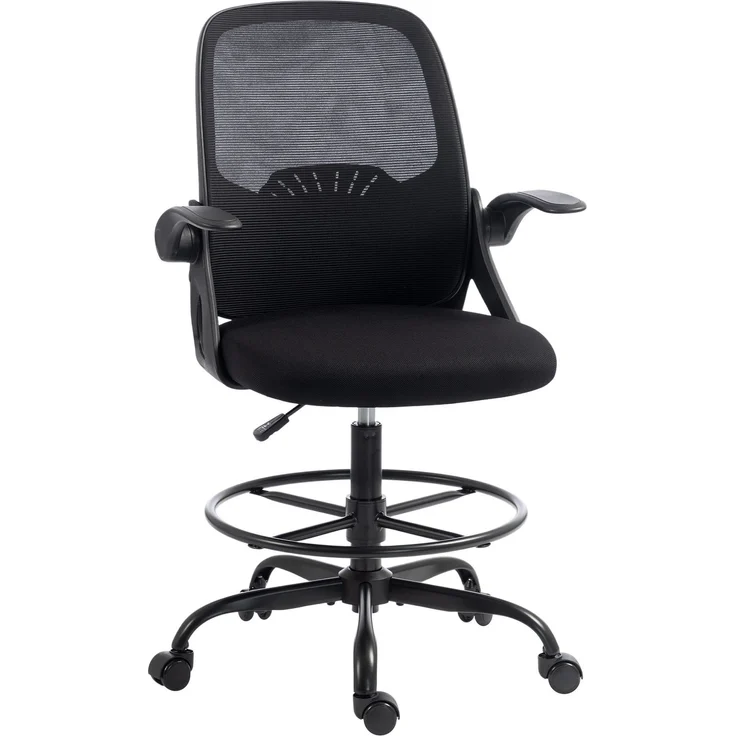 MELAYR, Zeichenstuhl mit verstellbarer Lendenstütze, Drehfunktion, Netzbezug, 65 x 59 x 124 cm, Schwarz – Bild 2