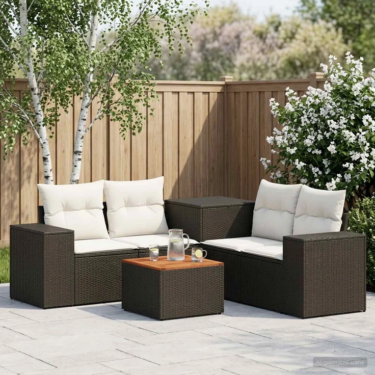 vidaXL Sofa Set 6 stk. Schwarz und Cremeweiß Polyrattan und Stahl 3447557 – Bild 1
