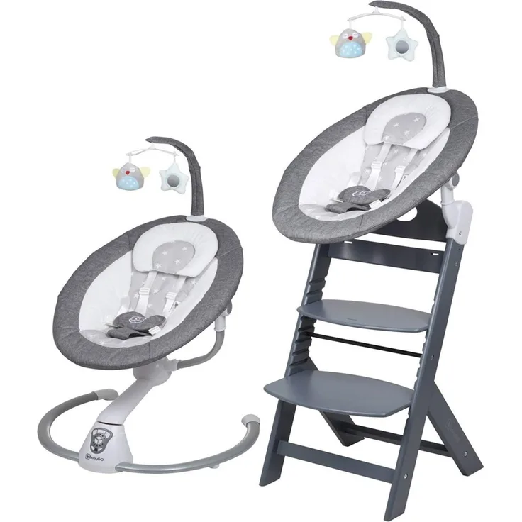 BabyGO 'Homey' Babywippe und Hochstuhl 'Family' grey/grey inkl. Adapter