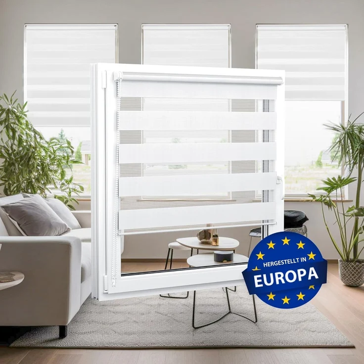 Doppelrollo Doppelrollo, 35 x 130 cm, weiß, jalousiescout, blickdicht, mit Bohren/ohne Bohren, freihängend, Klemmen, Kleben und Schrauben OHNE Aufpreis, freihängend, Klemmträger, Montage mit oder ohne Bohren – Bild 6