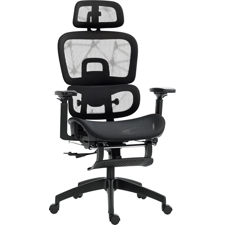 MELAYR, Bürostuhl, Ergonomischer Schreibtischstuhl mit Netzstoffbezug, verstellbar, rollbar, 66 x 64 x 122 cm, Schwarz – Bild 1