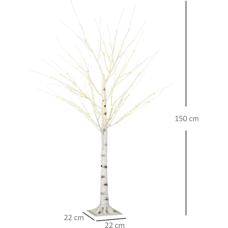 Rayofly-Künstlicher Birkenbaum 150 cm mit LEDs, biegsame Äste, Weiß, H 1500cm x T 220cm x B 220cm – Bild 5
