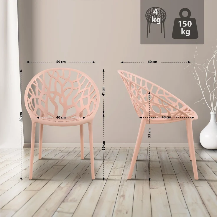 CLP 2er Set 'Hope' Gartenstuhl mit Armlehnen, stapelbar & wetterfest, recyceltem Polypropylen, Rosa – Bild 2