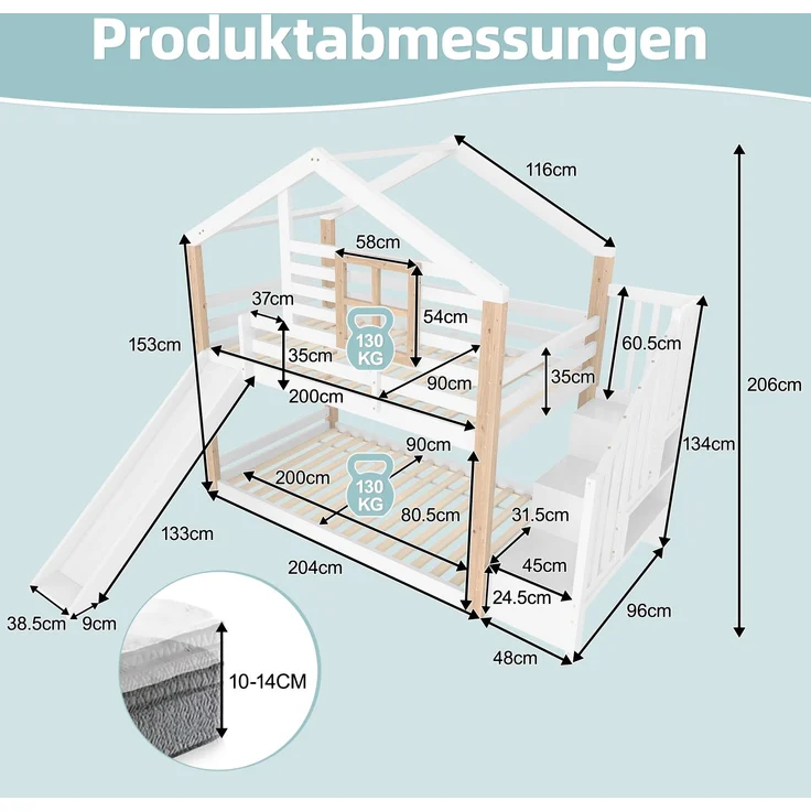 TavilaEcon Etagenbett Kinder-Etagenbett mit Rutsche und Treppe im skandinavisches Stil weiß Liegefläche 90 × 200 cm – Bild 2