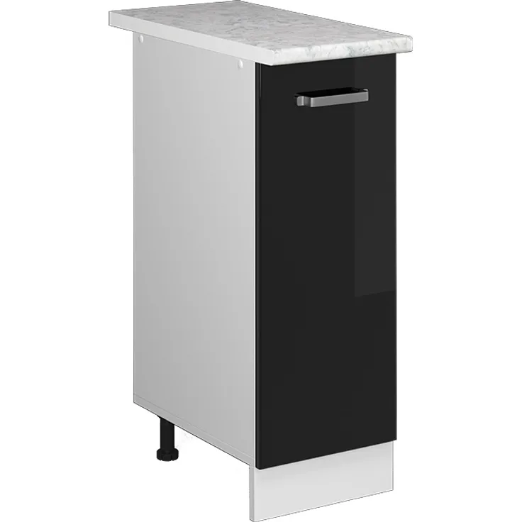 Apothekerschrank R-Line Schwarz Hochglanz 30 cm , AP Marmor Vicco