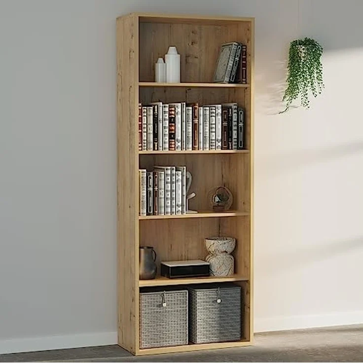 MUEBLES PITARCH | ücherregal für Büro oder Arbeitszimmer mit 4 Regalen, Wohnzimmer-Bücherregal, Gold Eiche, 196,5 x 75,5 x 33 cm (Höhe x Breite x Tiefe), einfach, elegant und robust – Bild 2