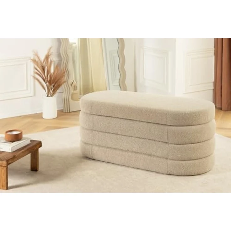 riess-ambiente Sitzbank VOGUE 115cm taupe - gepolstert, mit Aufbewahrung, fertig montiert (Einzelartikel, 1-St), Wohnzimmer · Bouclé · rund · mit Stauraum · Scandinavian Design – Bild 2