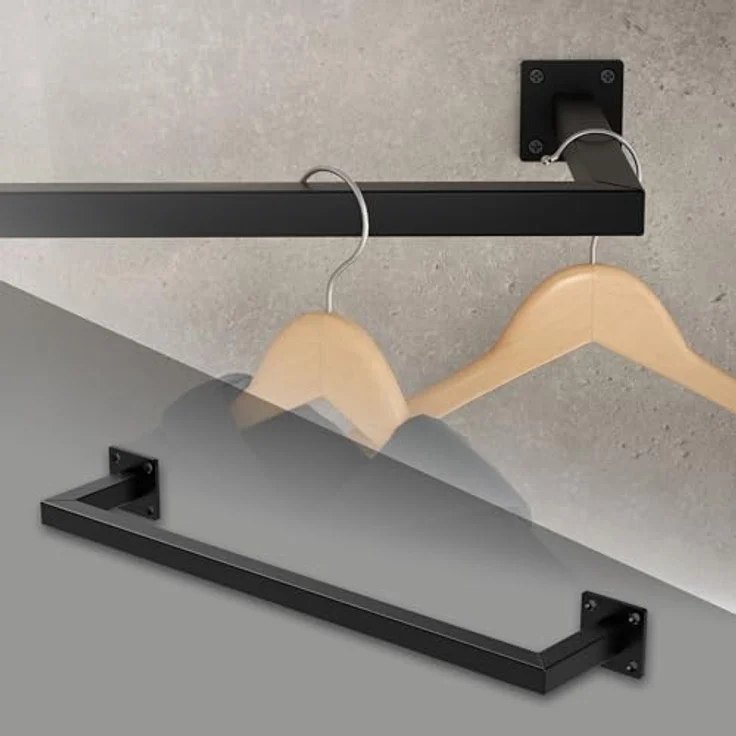 ML-DESIGN Kleiderstange Wandgarderobe Rechteck für die Wand aus Stahl inkl. Montagematerial (1 St), Garderobenstange 60x12 cm Schwarz U-Form Kleiderständer Kleidergestell – Bild 2