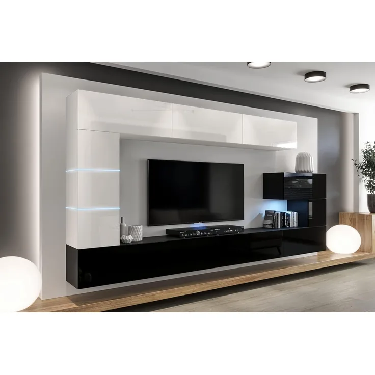 Furnitech AN89 New Modernes Wohnzimmer Wohnwand Wohnschrank Schrankwand Mediawand Möbel (LED blau, AN89NEW-21WB-HG3)