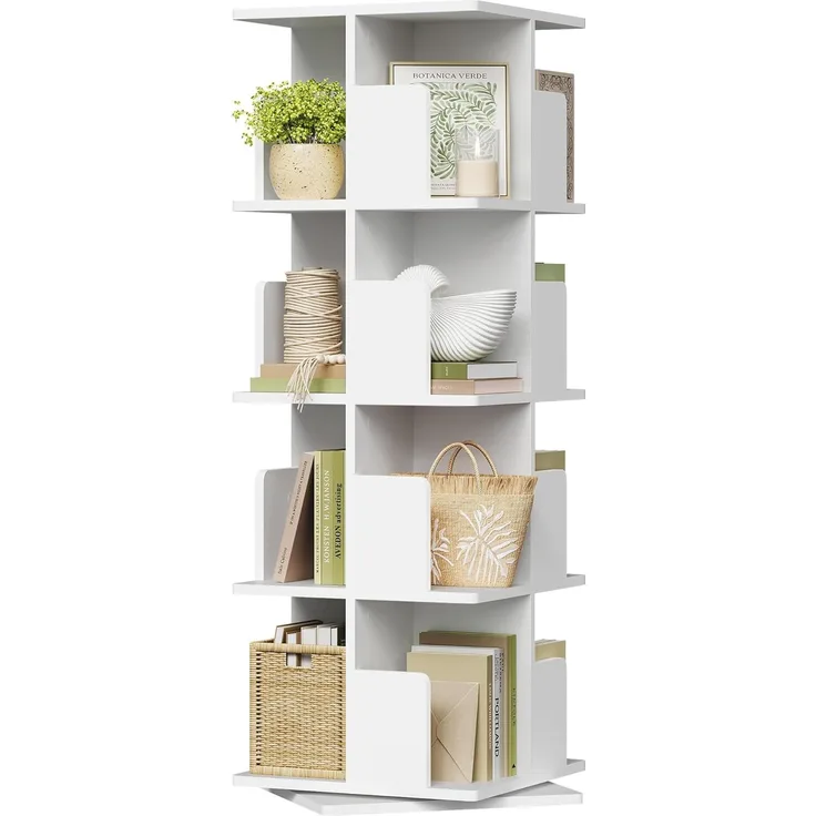 EUGAD drehbares Bücherregal Raumteiler Standregal Drehregal Büroregal Dekoregal 360° frei drehbar mit 4 Ebenen MDF Weiß 40 x 129 x 40 cm 0040SHG