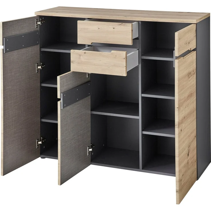 Kommode Melanie / Memphis, Holzwerkstoff, Grau, Holzfarben, 120 x 107 x 38 cm – Bild 3