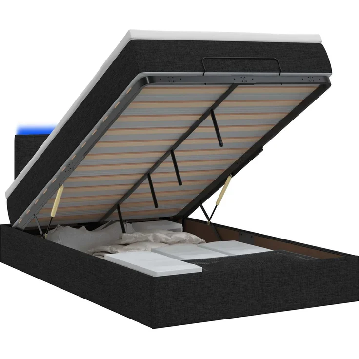vidaXL Ottoman-Bett mit Matratze und LED Schwarz 120 x 190 cm Stoff 3456810 – Bild 2
