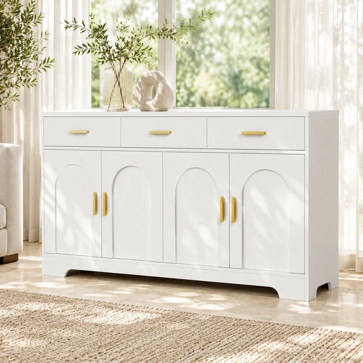 DESVIAE Sideboard Weiß aus MDF – 140x83x40 cm – 3 Schubladen, 4 Türen – Bild 2