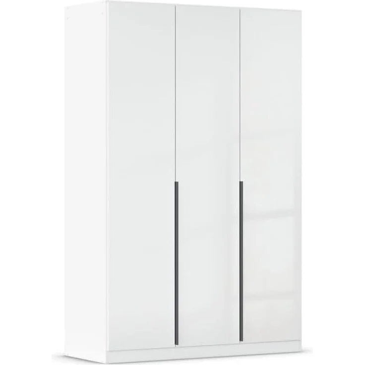Rauch Möbel Alabama, Kleiderschrank, Garderobenschrank, 3-türig, Zubehör Basic, 2 Kleiderstangen, 4 Einlegeböden, Farbe Hochglanz Weiß/Weiß, Griff Grau metallic, 136 x 229 x 54 cm – Bild 1