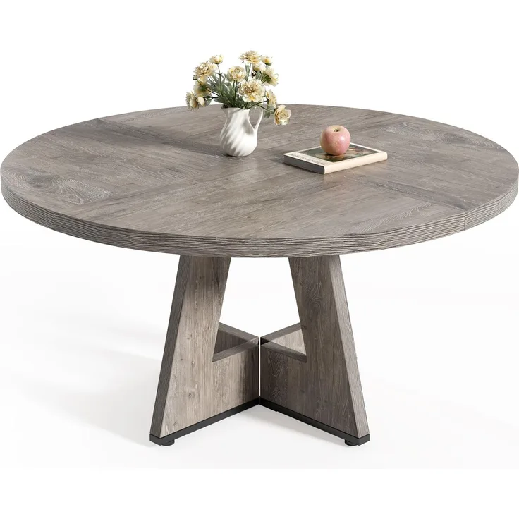 LITTLE TREE Runder Esstisch für 4–6 Personen, 119,9 cm Esszimmertisch mit Holzsockel, graue Esstische, runde Küchentische für Esszimmer, Küche, Wohnzimmer (nur Tisch)