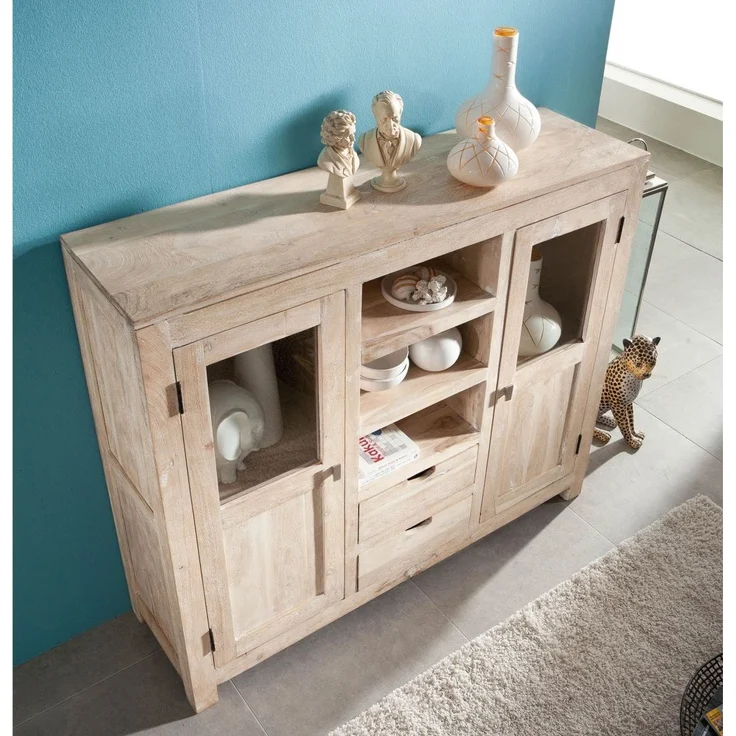Highboard Akazie 140x40x120 white stone getüncht NATURE WHITE #63 – Bild 2