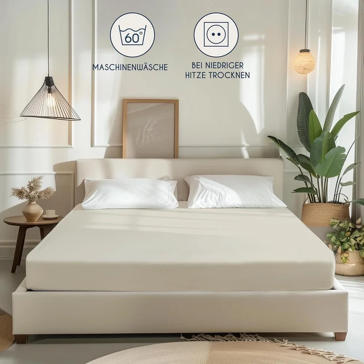 Dreamzie - Spannbettlaken 80x160 cm - Baumwolle Oeko Tex Zertifiziert - Beige - 100% Jersey Spannbetttuch 80x160 – Bild 6