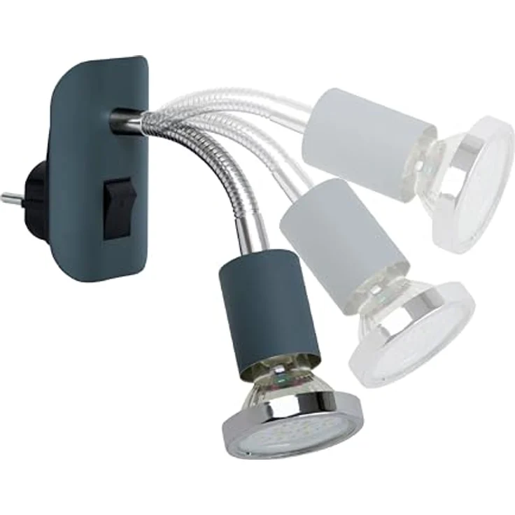 TRANGO LED Nachtlicht, 11-055 LED Steckerleuchte im Anthrazit-Schwarz mit Deko-Chrom Ring, Steckerlicht, Nachtlicht inkl. je 1x GU10 3000K warmweiß LED Leuchtmittel & ON/OFF Schalter, Leselampe, Wandlampe, Küchenlampe – Bild 7