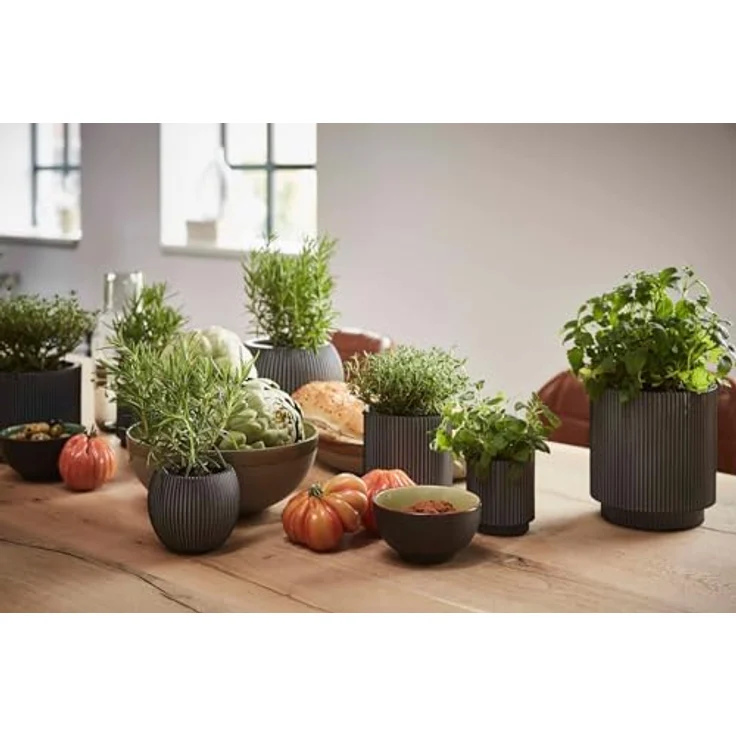 Capi Europe Übertopf rund Nature Groove, handgefertigt aus Polyester, Anthrazit, Ø 17 cm, H 15 cm – Bild 6