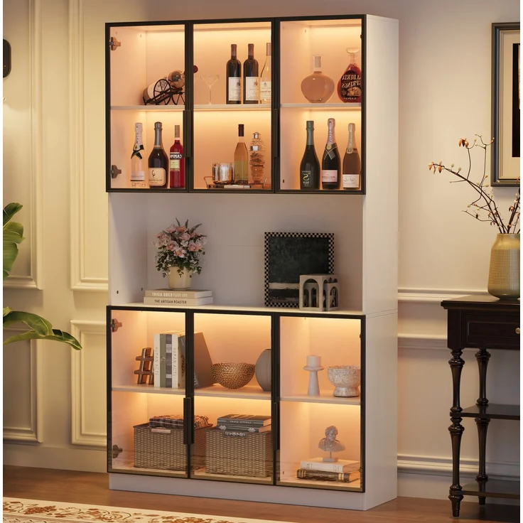 Vitrine 120x34x200 cm in Weiß mit Glastüren und App-gesteuerter LED-Beleuchtung – Bild 2
