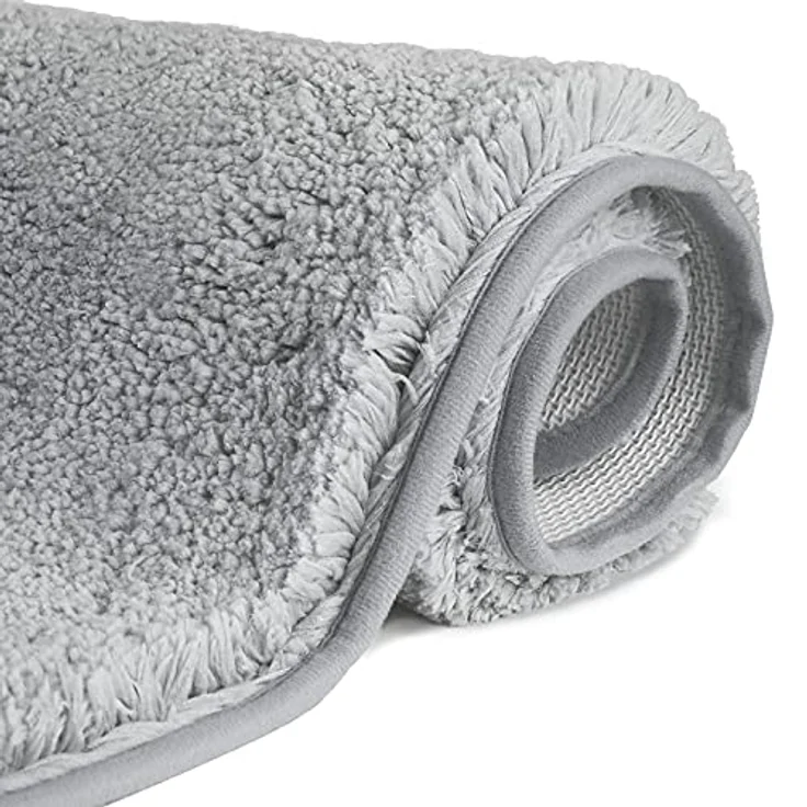 FCSDETAIL rutschfeste, Hochflor Badteppiche 70X120 cm, Maschinenwaschbare Badematte, Badvorleger mit Wasserabsorbierenden, Weichen Mikrofasern für Badewanne, Dusche und Badezimmer (Hellgrau) – Bild 2
