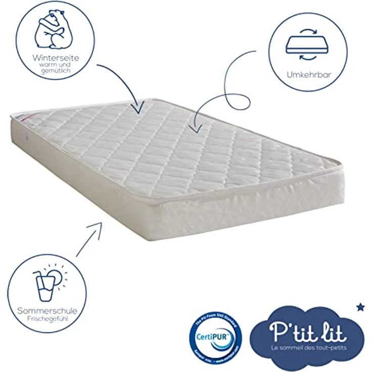 P'tit Lit - Unentbehrliche Babymatratze - 60x120 cm - Klimatisiert: 1 Sommerseite / 1 Winterseite - Oeko Tex® – Bild 4