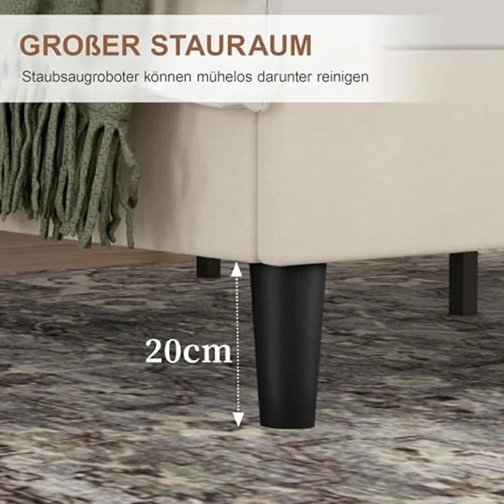 VECELO Polsterbett 140x200 cm, Doppelbett mit Höhenverstellbarem Kopfteil, Samtbezug und Stabiler Lattenrost, Geräuschfrei, Einfache Montage, für Schlafzimmer und Gästezimmer, Beige – Bild 6