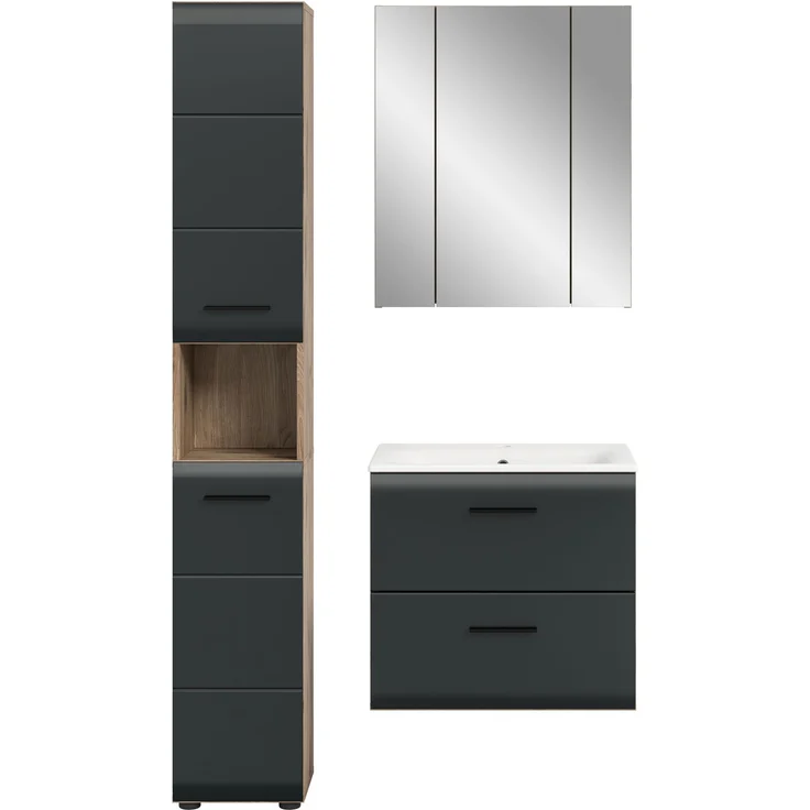 Badkombination (B/H/T: 105x185x46 cm) in schwarz matt und Nox Oak Nachbildung – Bild 2