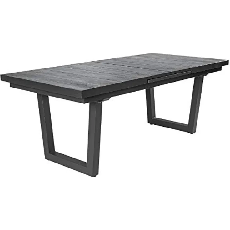 KERAMO Ausziehtisch 100x200, Platte Keramik Holzoptik dunkelgrau, Alu- Gestell V-Fuß, Synchronauszug